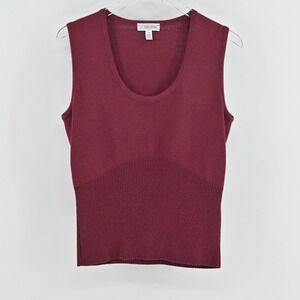 Vtg St John Womens Wool Knit Top Size M Burgundy‎ Quiet Luxury Refined Dog Show